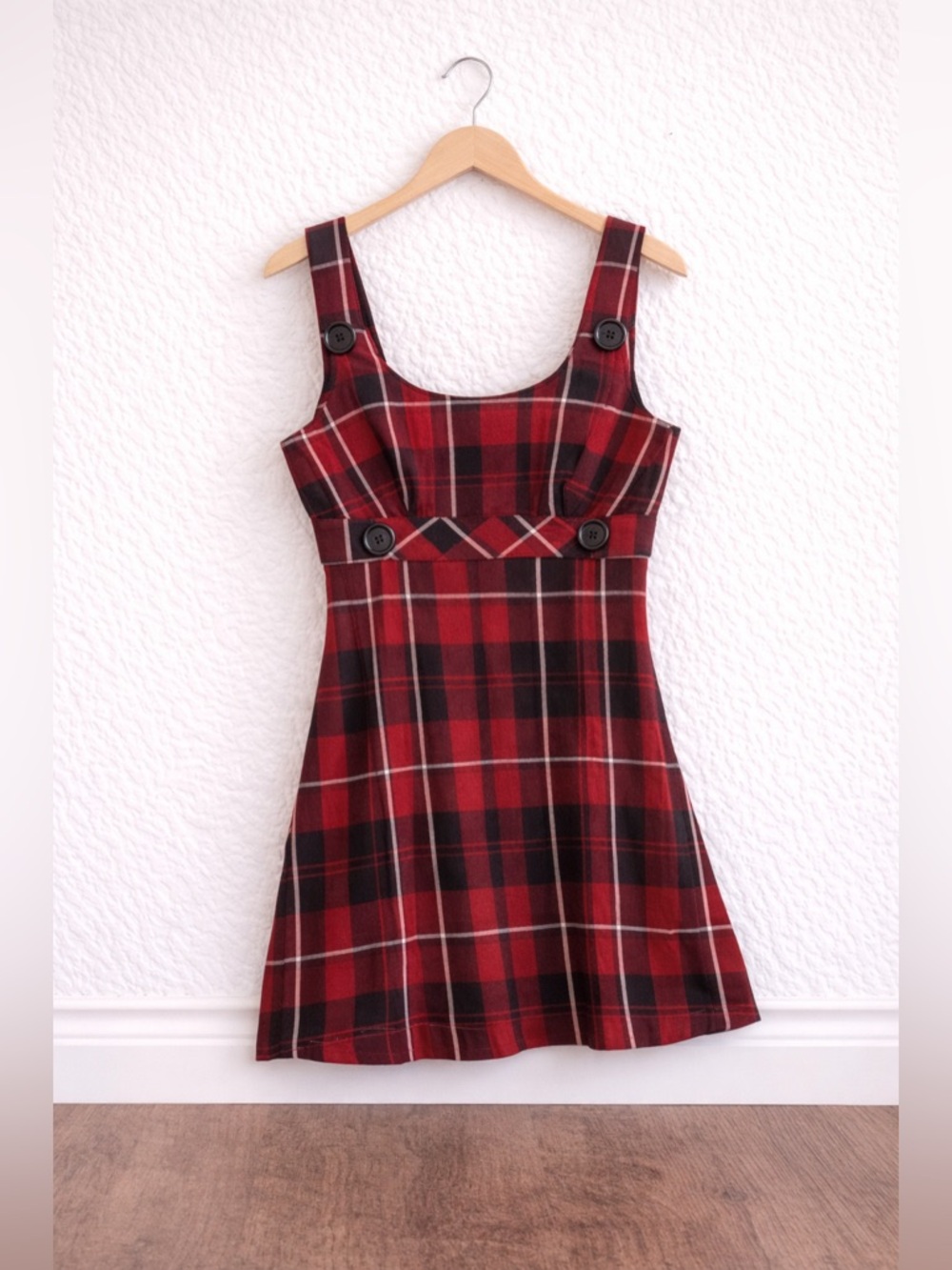 Candie’s Red Plaid Dark Academia Mini Dress Button Detail Preppy Vintage Size 5